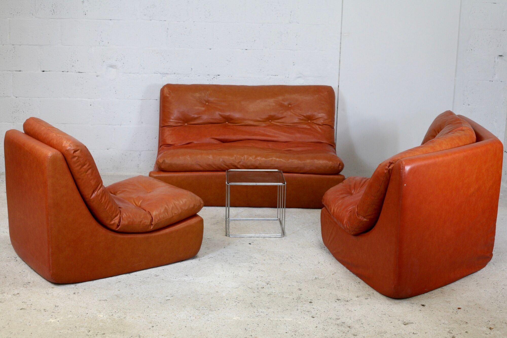 Flexible sofa, orange vinyl and foam, France, circa 1970