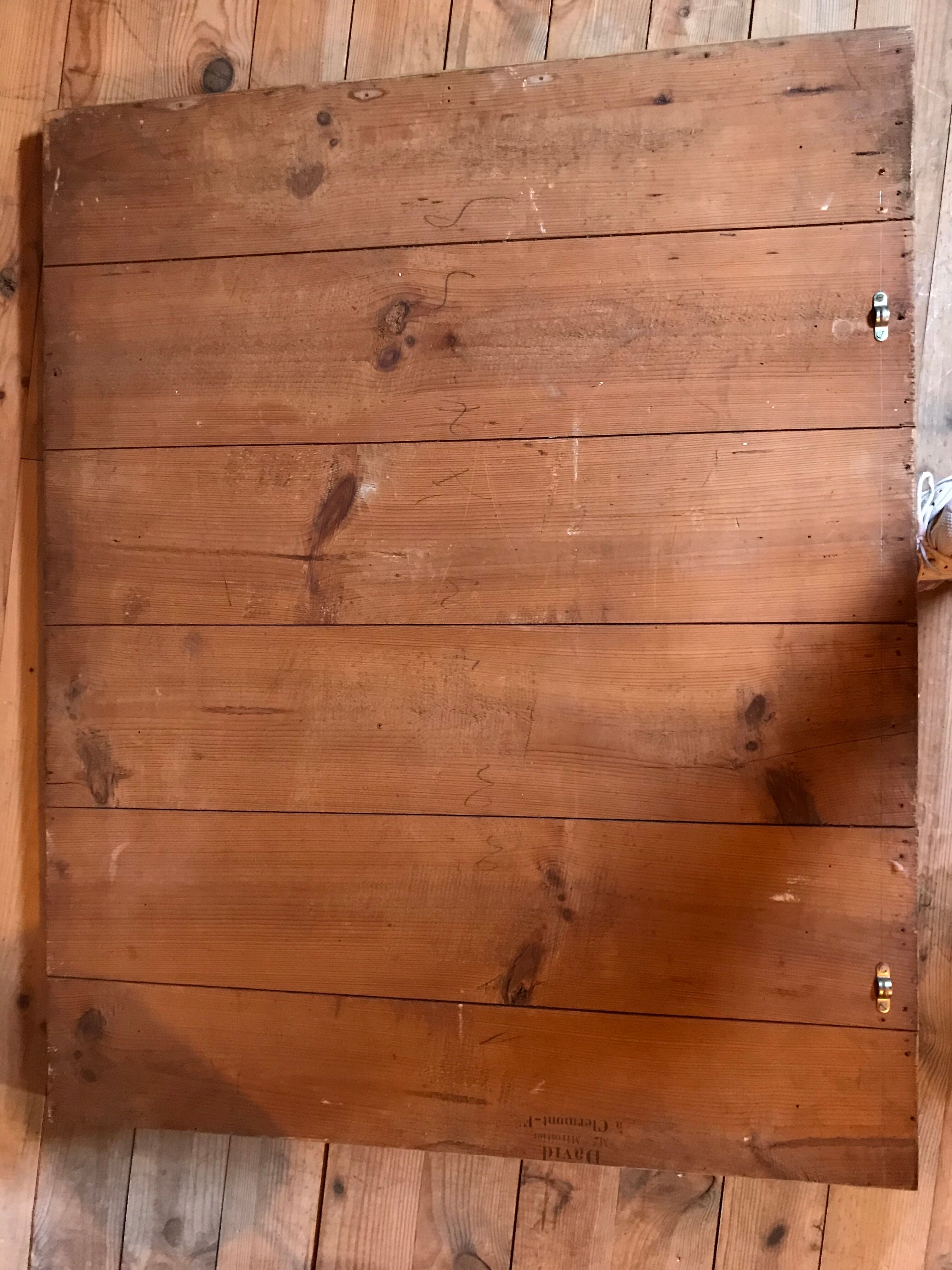 Mirror with golden mercury parquet signed david frame wood and stuck