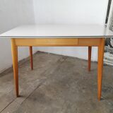 Vintage table in formica and wood, compass leg