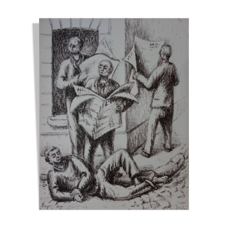 Jean HELION: Newspaper Readers - Original signed lithograph