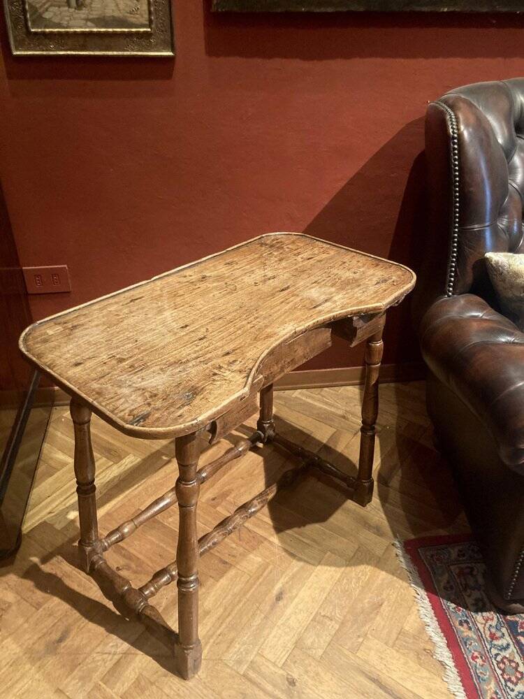 Antique 18th Century Italian Rustic Baroque Wooden Side Table with Turned Legs