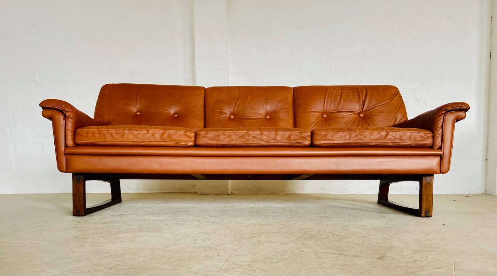 Vintage Danish Svend Skipper 3 person sofa in cognac leather 1970s