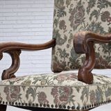 1950s, Scandinavian highback armchair, furniture fabric, oak wood.