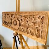 Bas relief African Art 20th century solid wood panel carved with Warriors