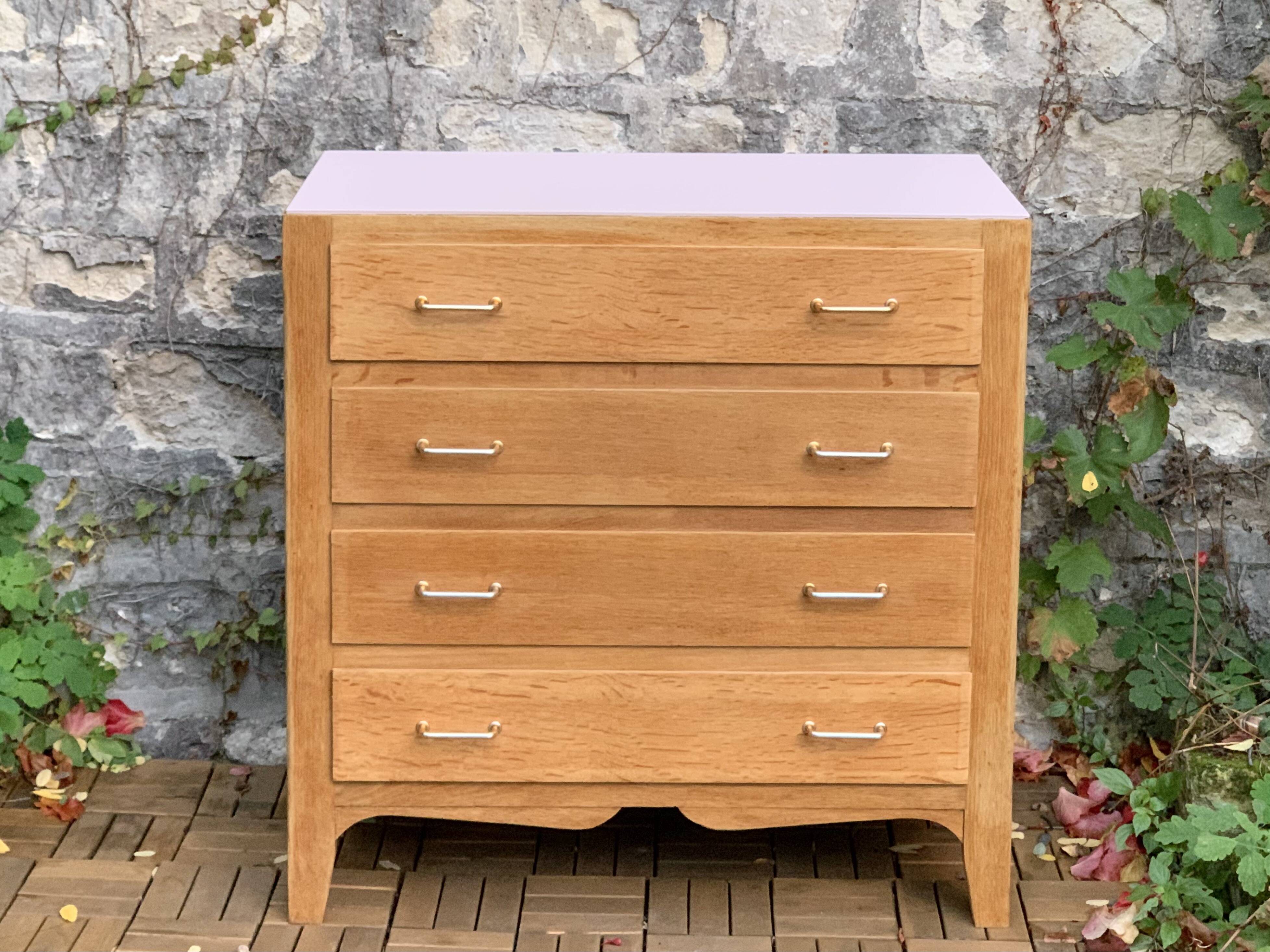 Vintage chest of drawers in solid raw oak 1950