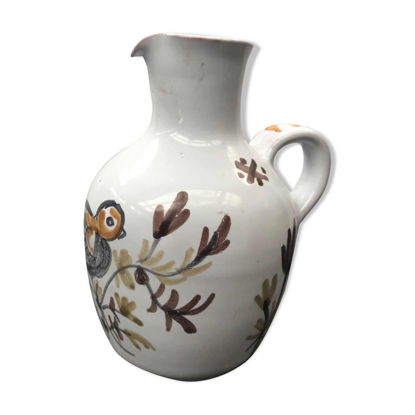Former ceramic pitcher white decor birds painted