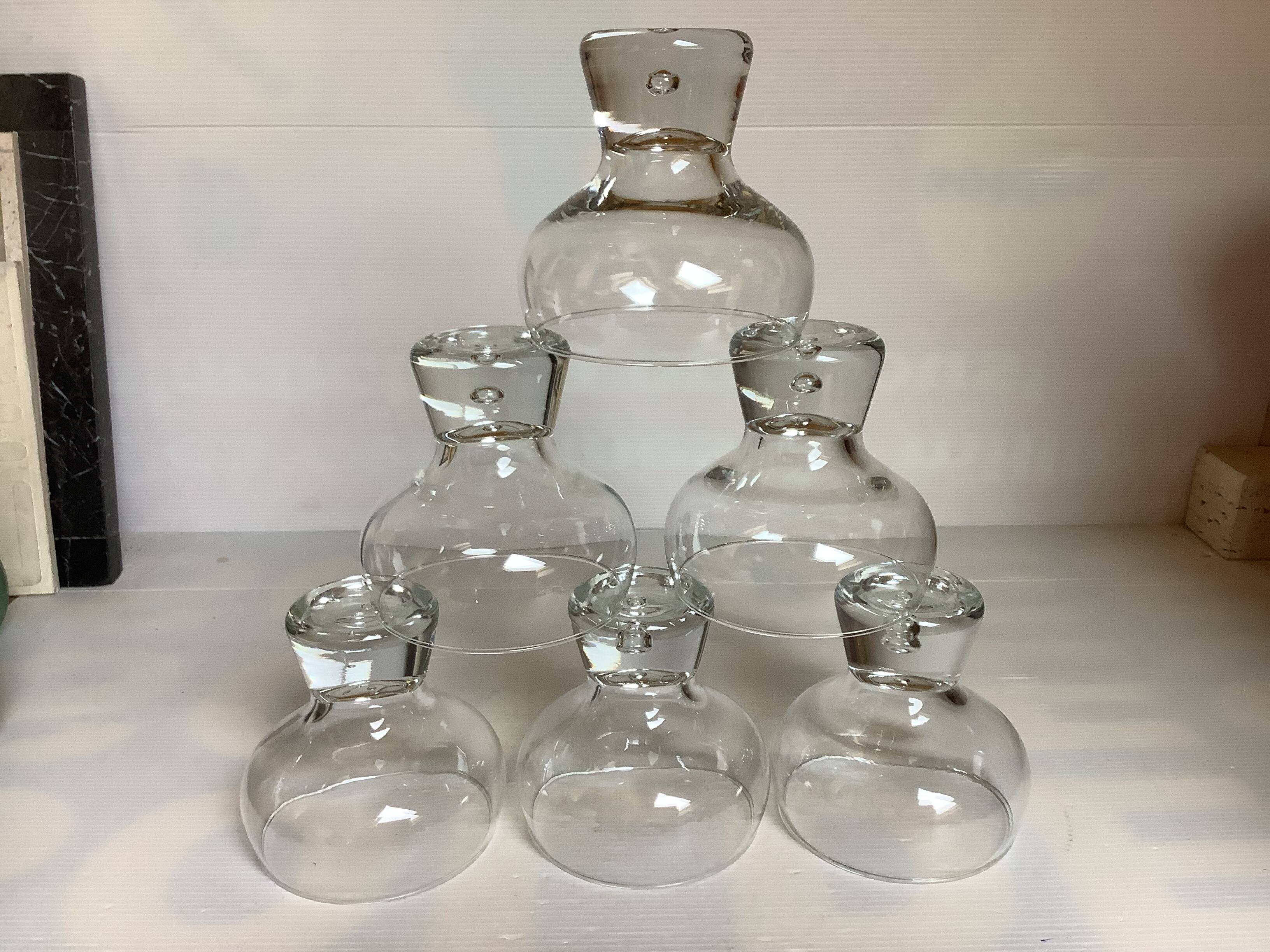 6 large bubble coupe glasses with a foot in the Kosta Boda style.