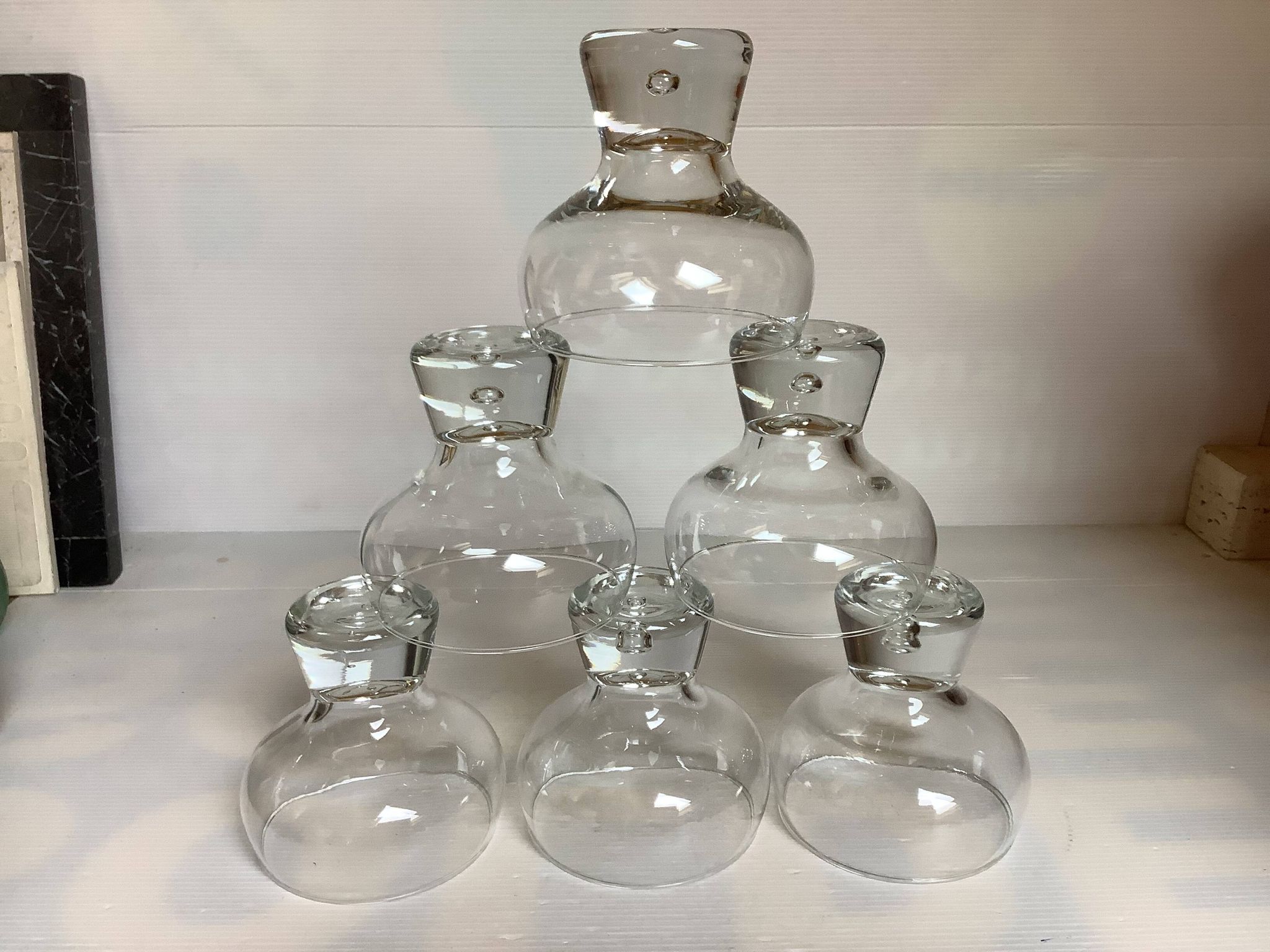 6 large bubble coupe glasses with a foot in the Kosta Boda style.