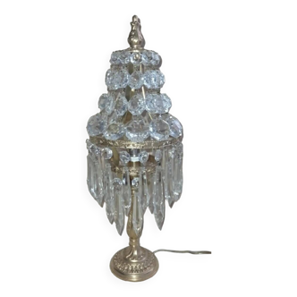 lampe de table style louis XV/xvi montgolfière à pampilles pointe de diamant