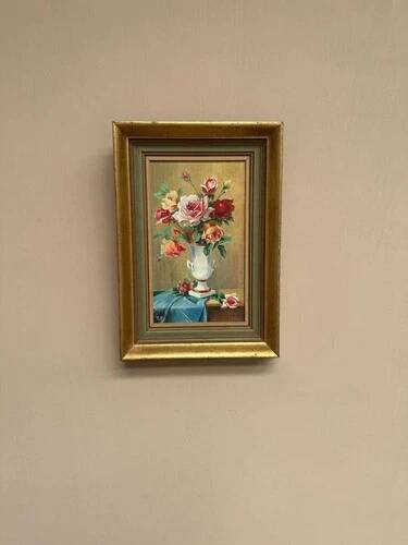 Oil on Canvas – “Still Life with Vase” by R.P. Vintage & Framed 28×40cm