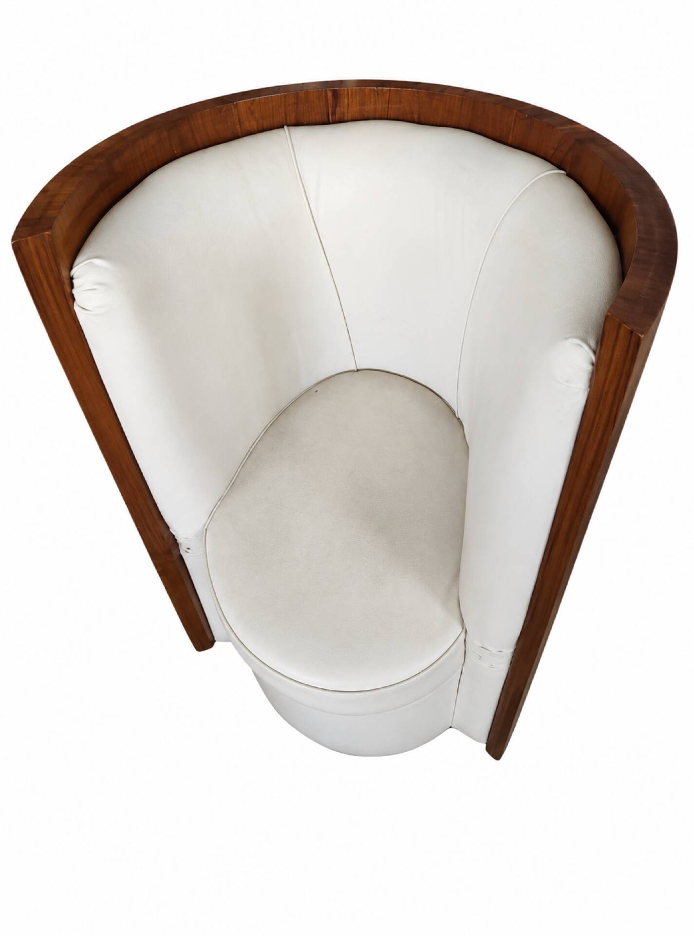 Pair of Art Deco armchairs in cream/white leather and burl veneer.