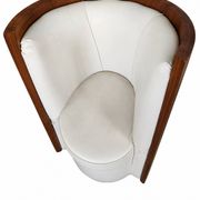 Pair of Art Deco armchairs in cream/white leather and burl veneer.
