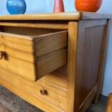 Elm chest of drawers and two elm bedside tables 1980