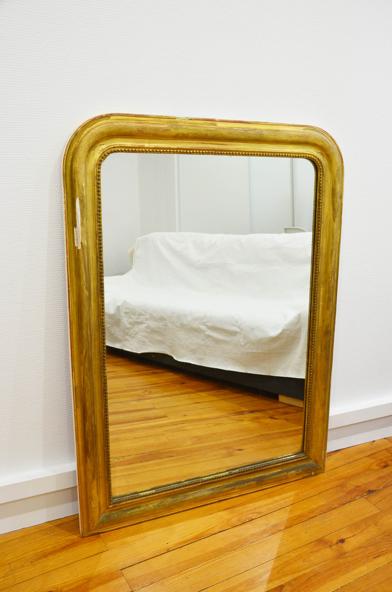 Late 19th century Napoleon III wood and stucco fireplace mirror 87x117cm