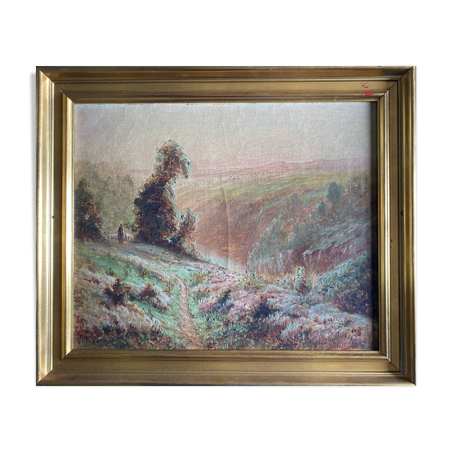 HST painting "Creuse Valley with shepherd" signed LV Pons 19th century