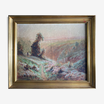 Tableau HST "Vallée de la Creuse avec bergere" signé L. V. Pons XIX° siècle