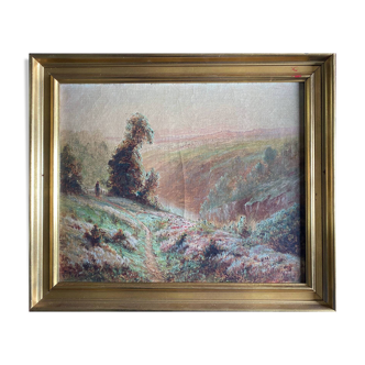 Tableau HST "Vallée de la Creuse avec bergere" signé L. V. Pons XIX° siècle