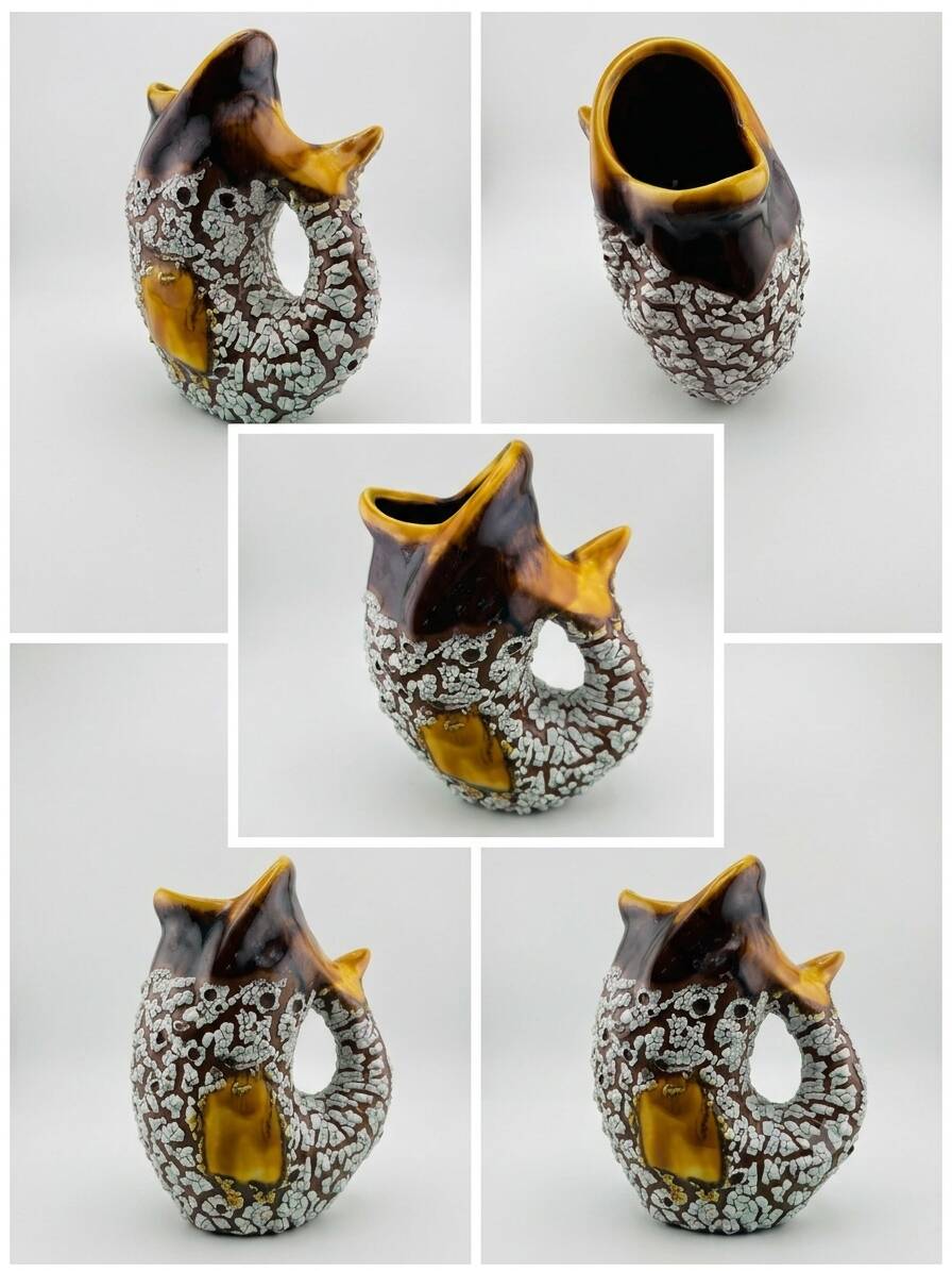 Vintage Fish Water Carafe - Vallauris Fat Lava Style Ceramic