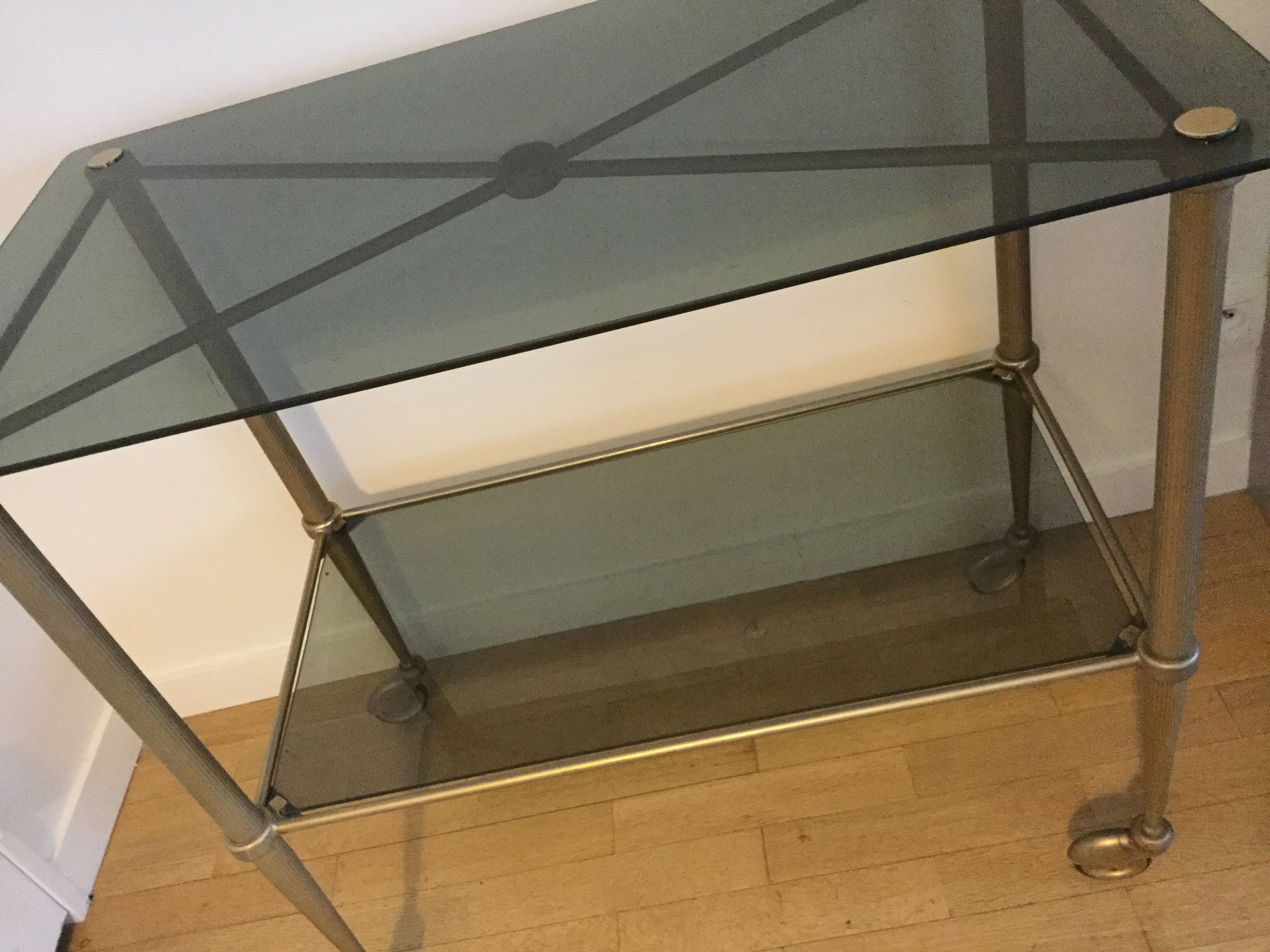 70s Furniture Glass and Brass Trolley on Wheels