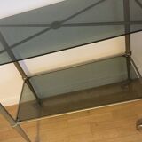 70s Furniture Glass and Brass Trolley on Wheels