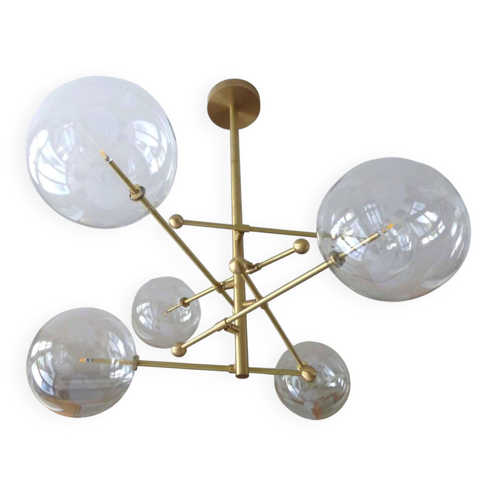 Brass & Borosilicate Glass Suspension "RD15 6 ARMS" design Schwung