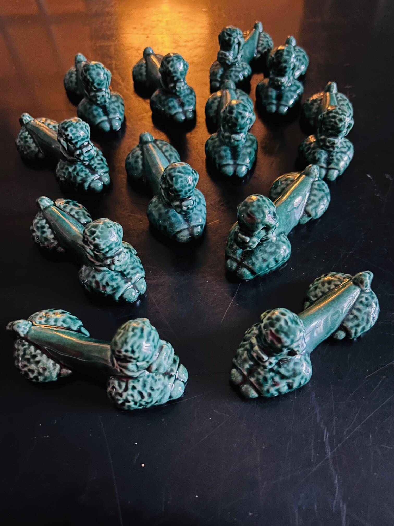 12 green ceramic cutlery holders