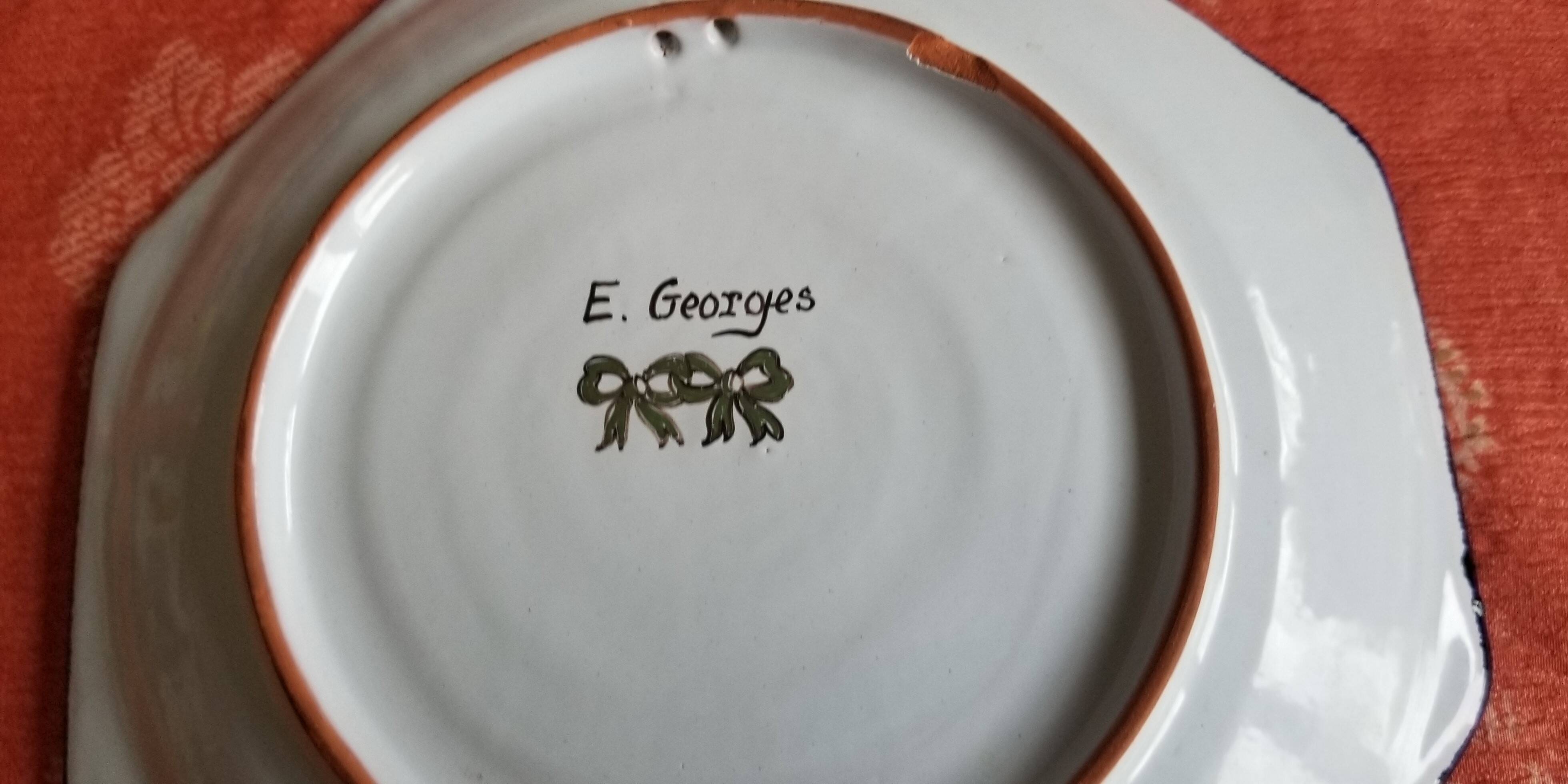 Octagonal earthenware platter from Nevers