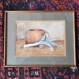 Antique watercolor still life of a leek