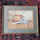 Aquarelle nature morte poireau ancienne 