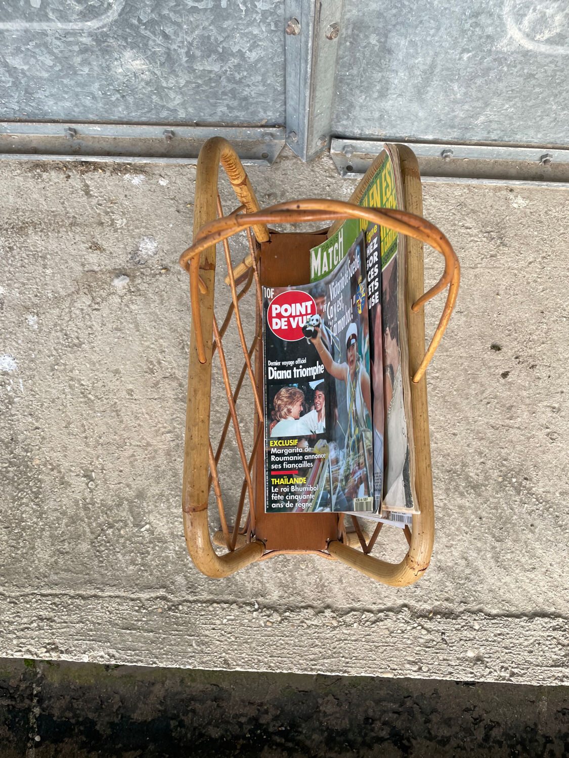 Vintage rattan magazine rack