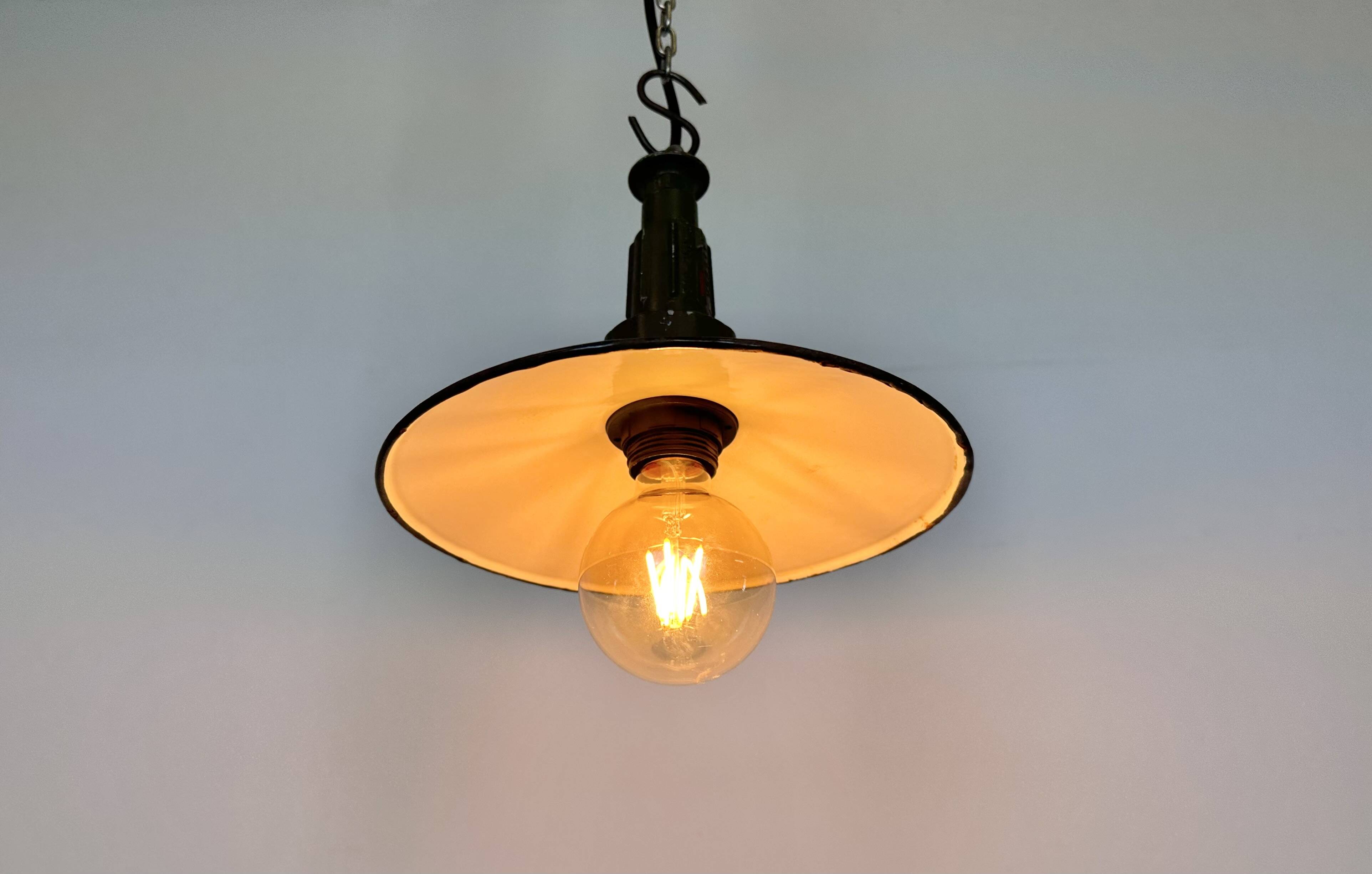Industrial Petrol Enamel Military Pendant Lamp with Cast Aluminium Top, 1960s