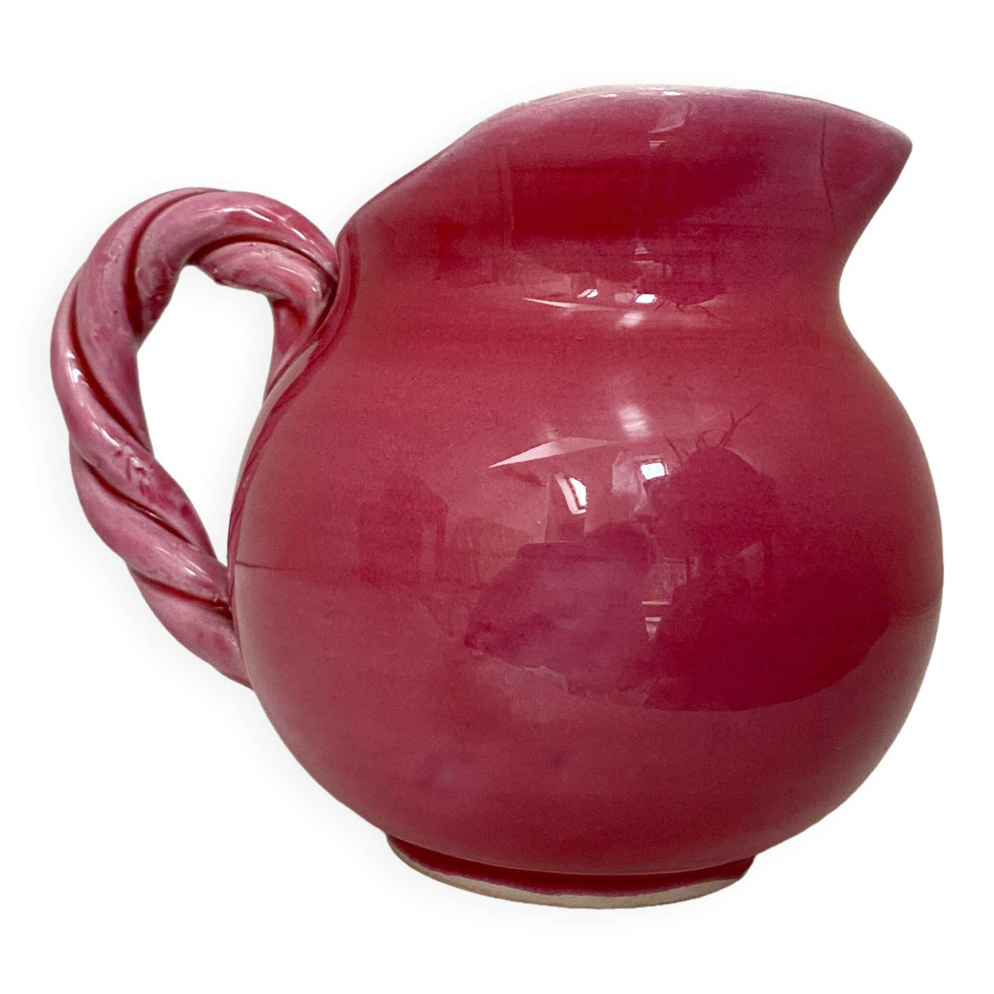Small old pink ceramic pitcher or milk jug from Vallauris