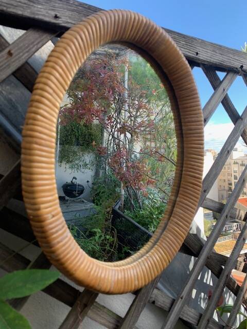 vintage rattan mirror