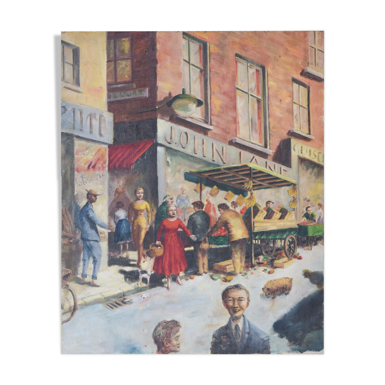 'market day' - scène de rue britannique - huile sur toile