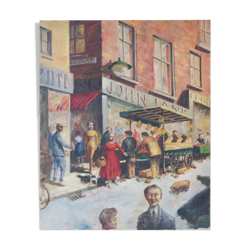 'Market Day' - British Street Scene - Oil on Canvas