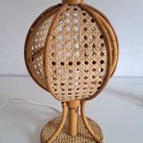 Pair of cane and bamboo lamps
