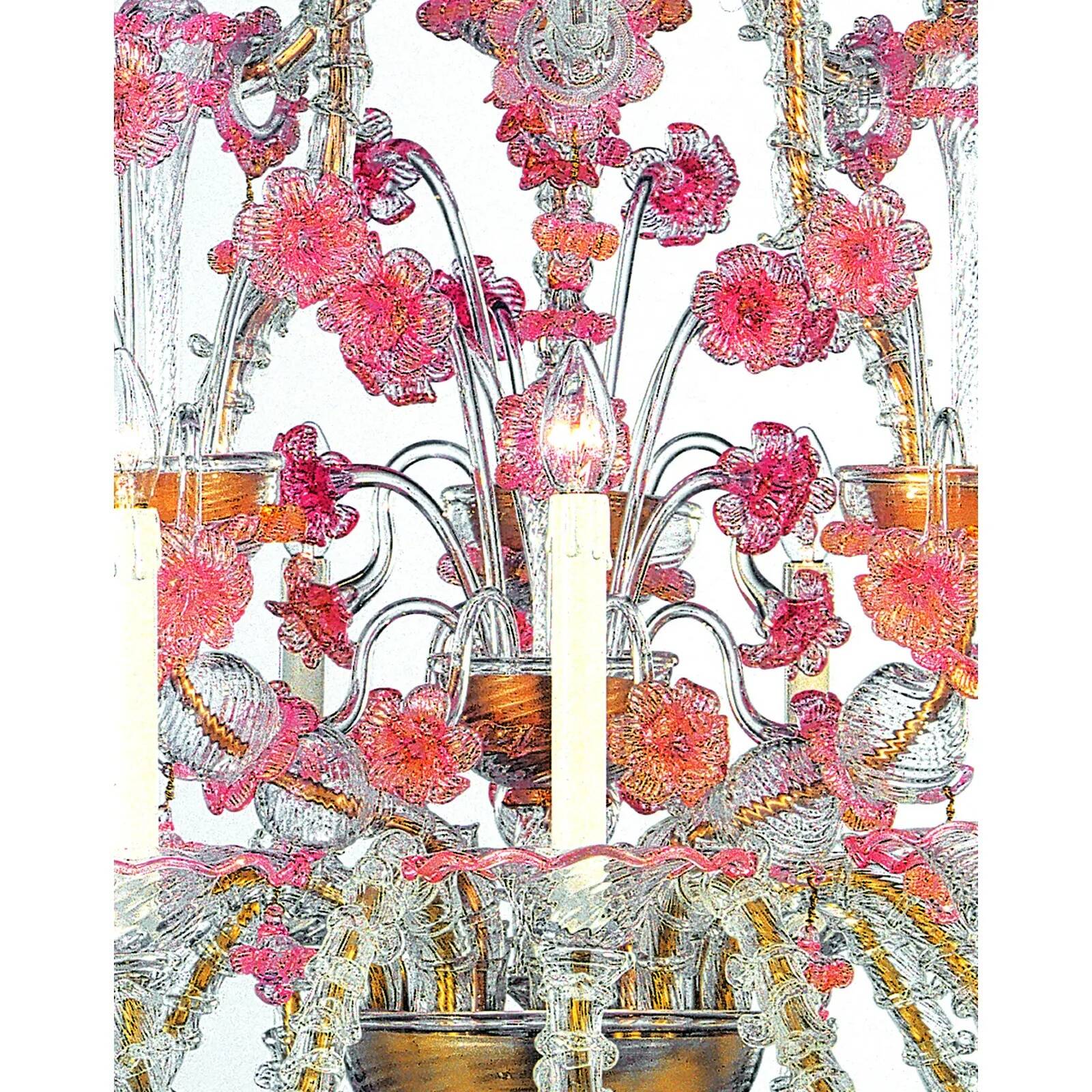 Luxury Pink and Transparent Venetian Murano Glass Chandelier