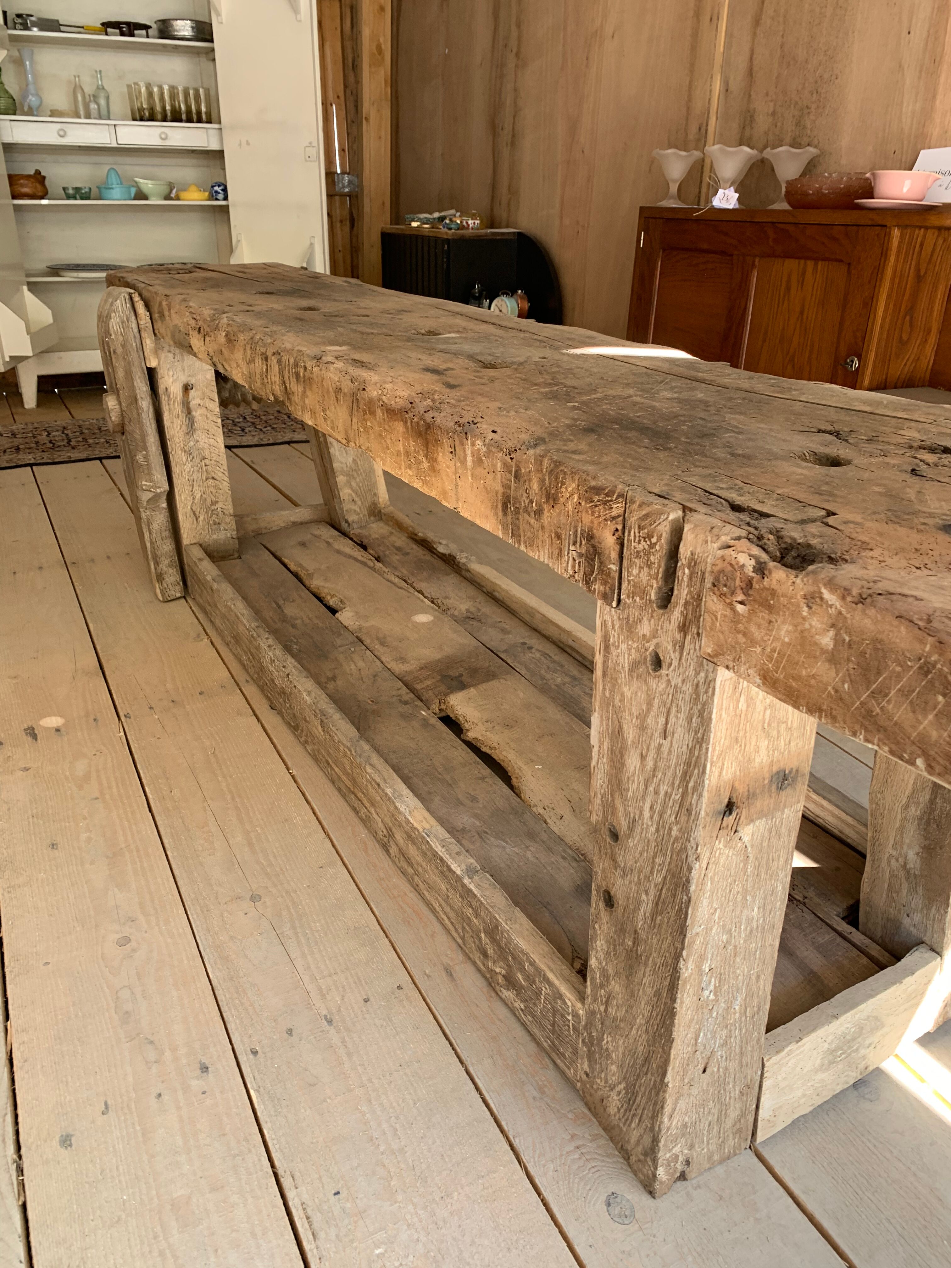 Oak and walnut workbench