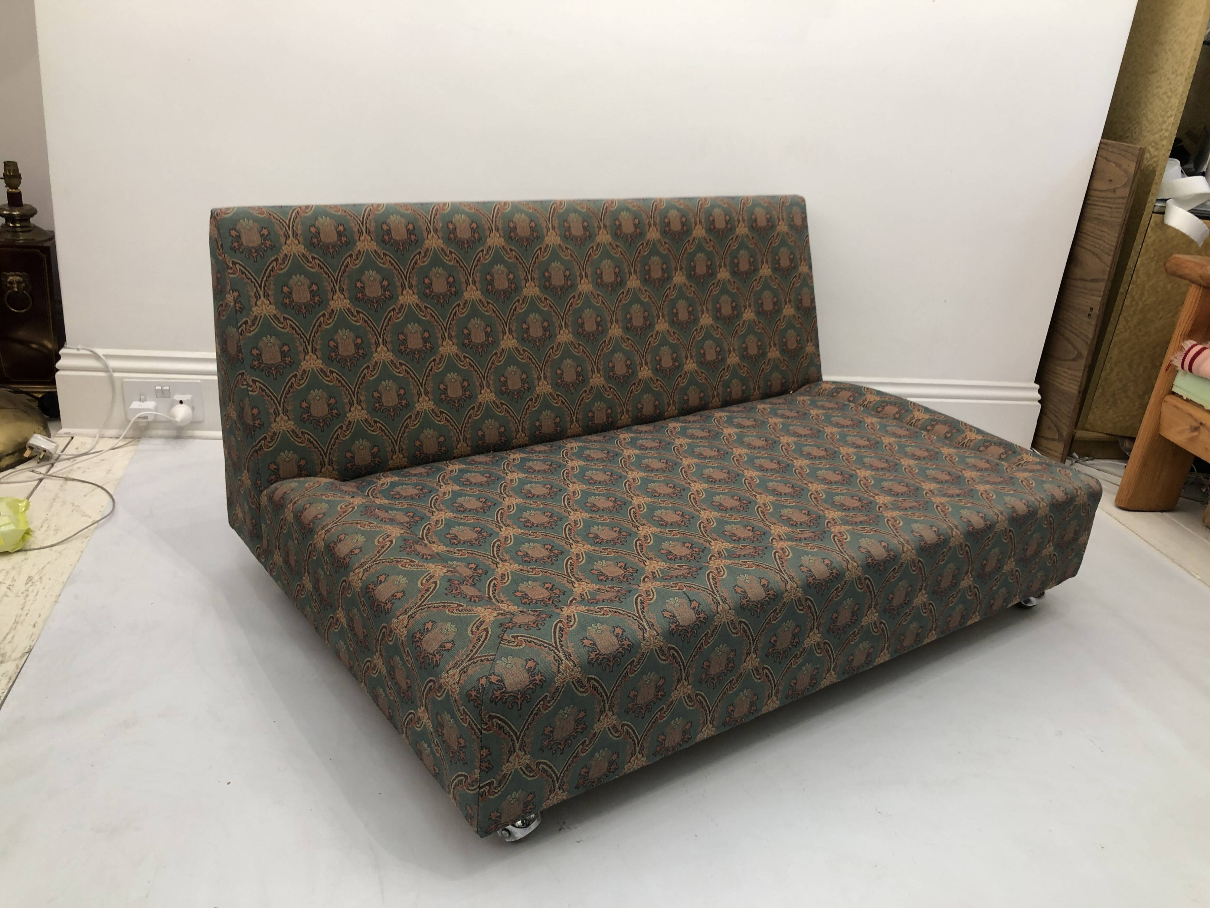 Low Tuxedo Two Seater Sofa On Wheels Mid Century Modern Settee 1960s Multicolour