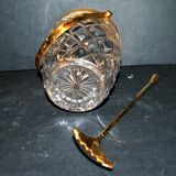 Vintage crystal ice bucket and gold frame "cristal ga" and cocktail ice cube spoon