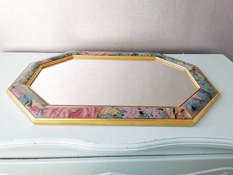 Vintage wooden flower mirror 1980