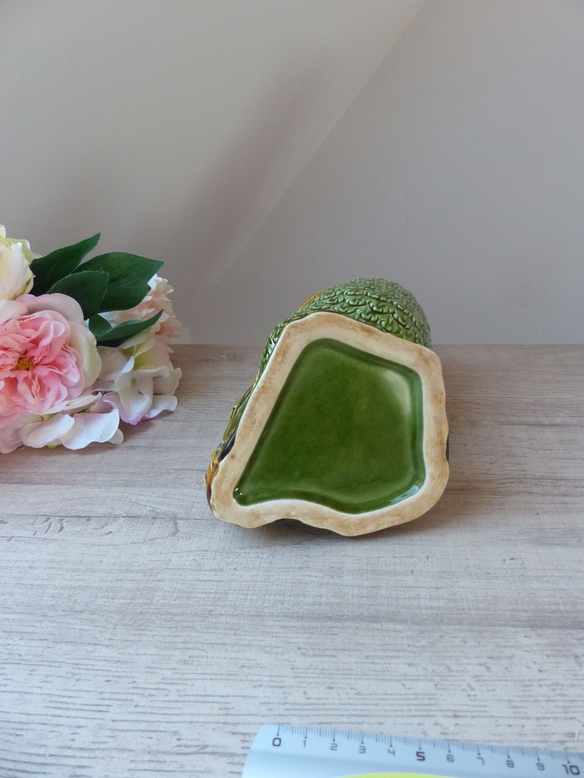 Pitcher zoomorph duck in green and yellow slip