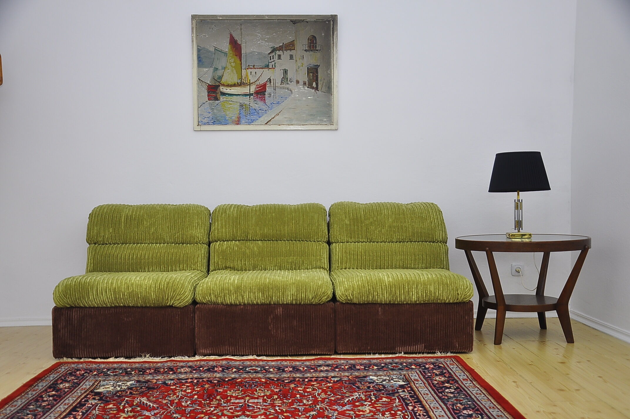 Green and brown corduroy modular sofa, 1970s.
