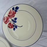 8 hollow earthenware plates H B C M Creil Montereau model roses red diam 22 cm
