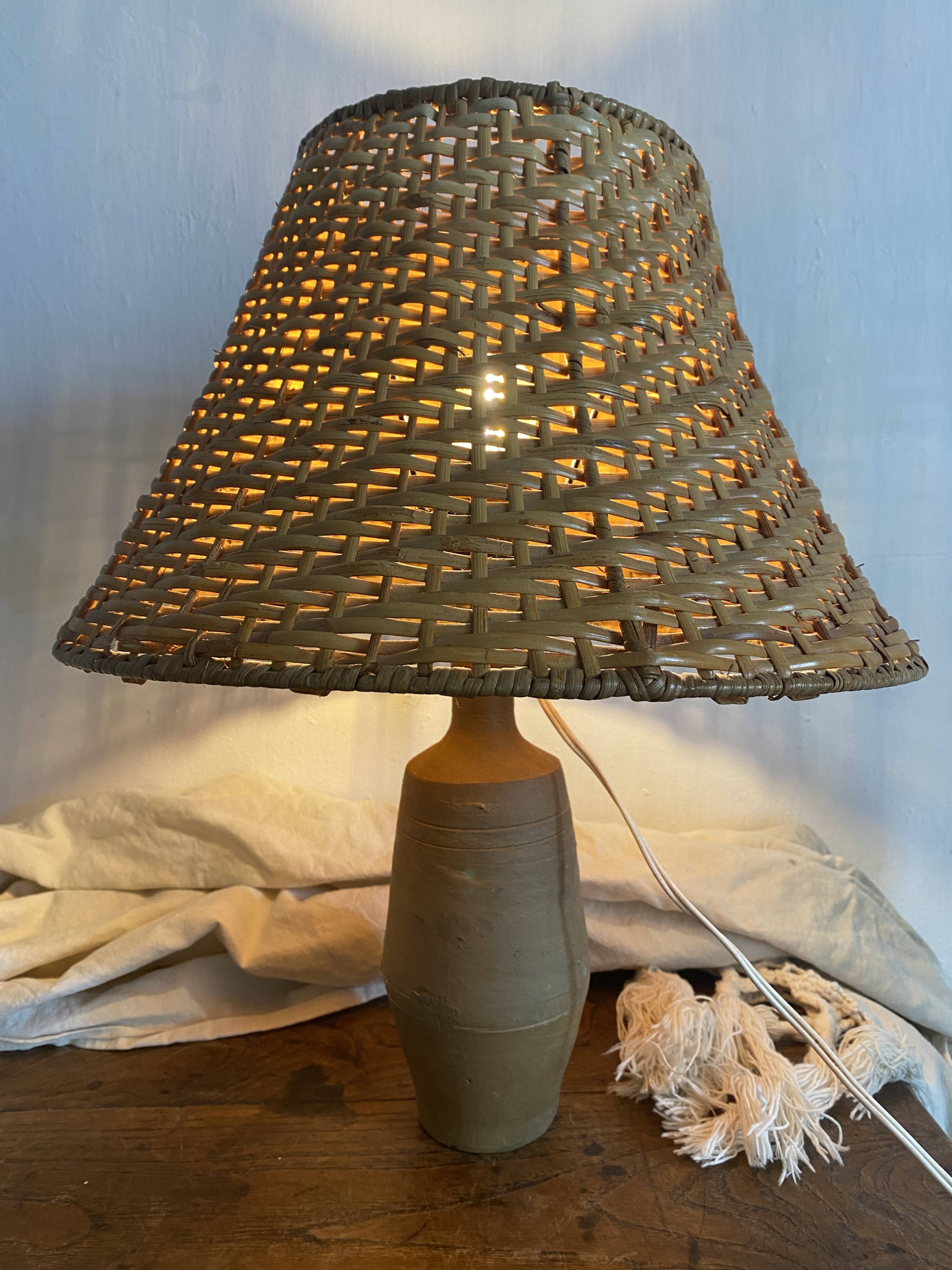 Terracotta and rattan lamp