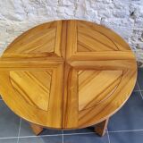Extendable dining table in solid elm by Maison Regain 1960