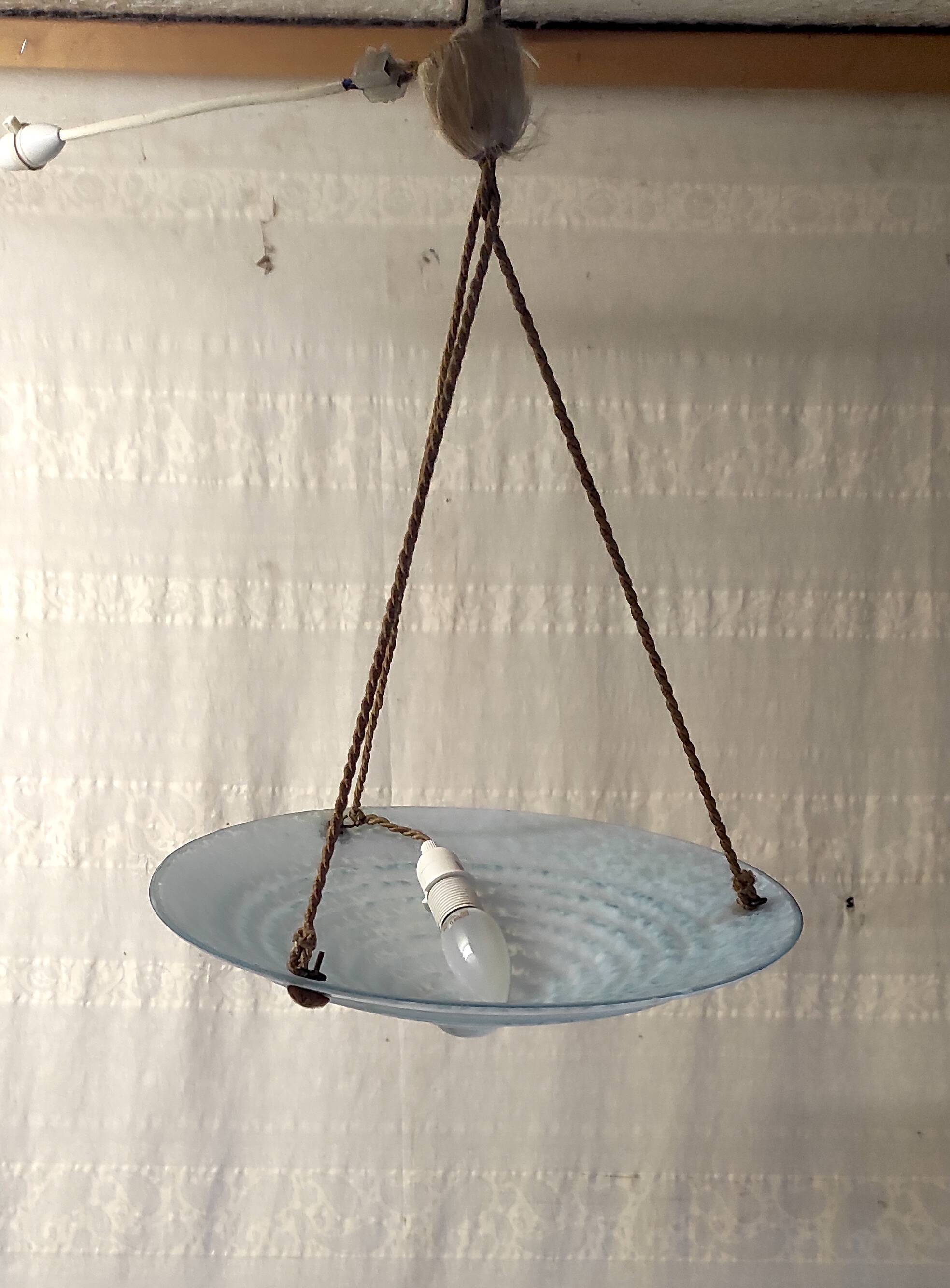 Art Deco pendant light in light blue Clichy glass - 1930s/40s