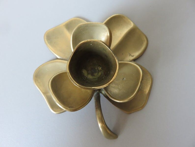 Flower candle "4-leaf clover" in 70s brass