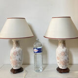 Asian lamps in earthenware from the 1970s/80s with handmade floral decoration.