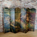 Rare paravent Art déco peint à la main dans le style de Michel-Ange